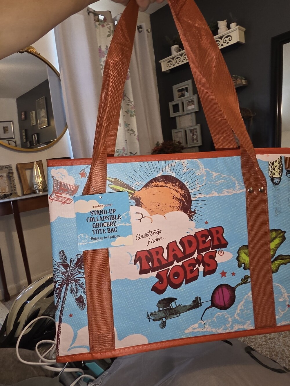 Trader Joe's Blue & Orange Graphic Tote Bag 2 Bags